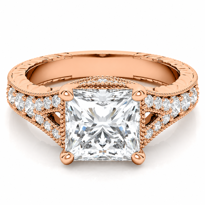 Vintage-Verlobungsring aus 10-karätigem Roségold mit Moissanit im Prinzessschliff-1
