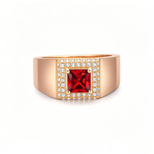 Anillo de oro rosa de 10 quilates con piedra natal personalizada para hombre