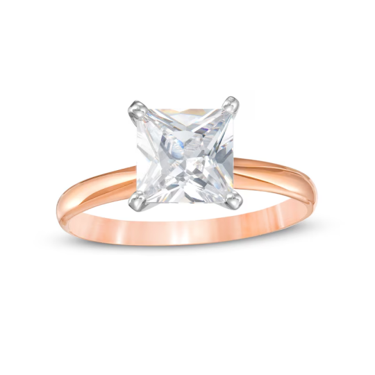 Anillo de compromiso de oro rosa de 10 quilates con diamante talla princesa D-VVS1 certificado por IGI, creado en laboratorio