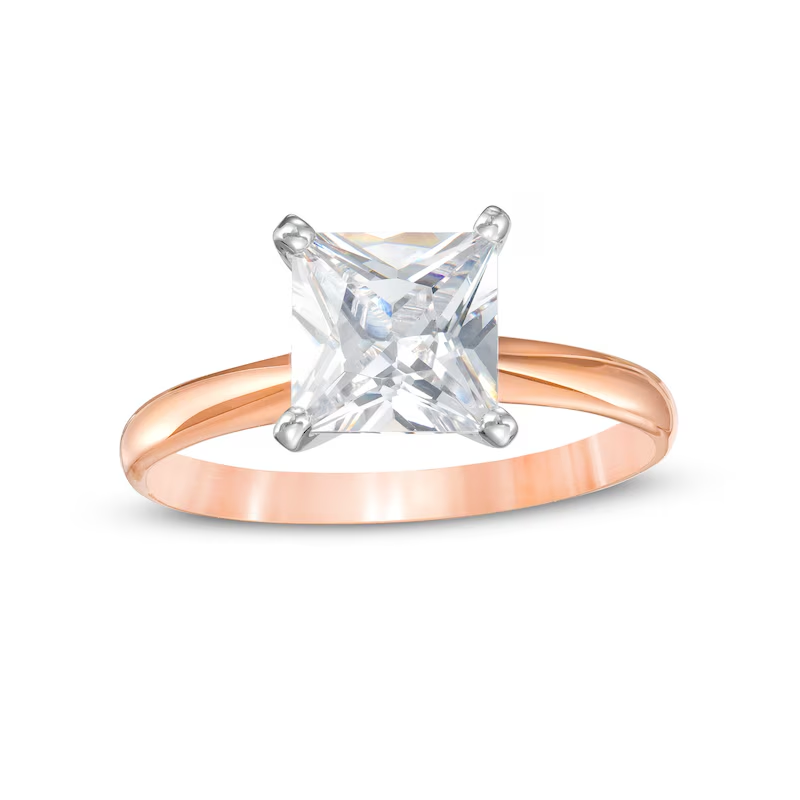 Verlobungsring aus 10-karätigem Roségold im Prinzessschliff mit D-VVS1 IGI-zertifiziertem, im Labor hergestelltem Diamanten-18