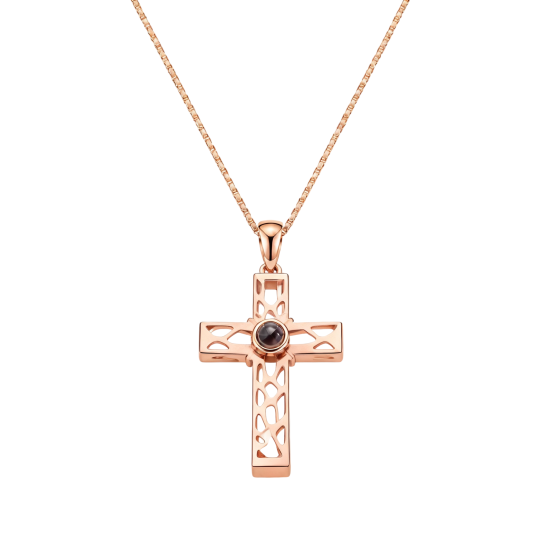 Collier pendentif croix et pierre de projection en or rose 10 carats personnalisé pour homme