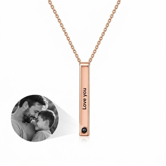 10K Rose Gold Projection Stone & Personalized Projection Engravable & Father & Daughter & Father Pendant Necklace for Men