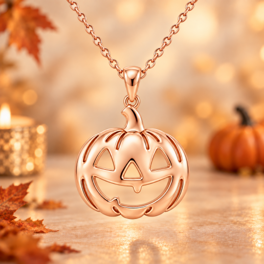 10K Rose Gold Pumpkin Pendant Necklace