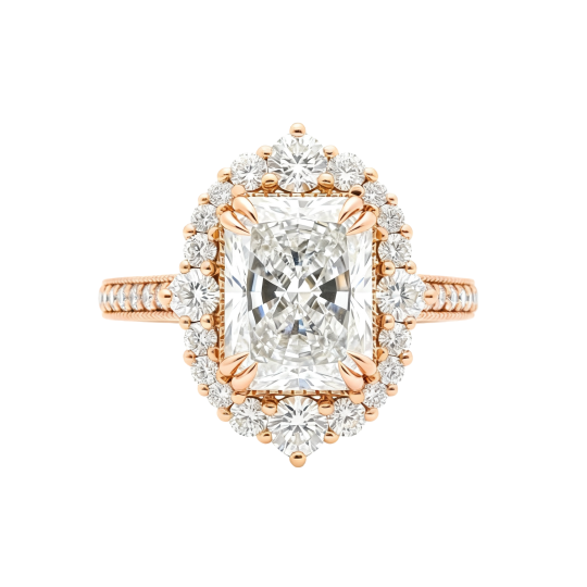 Anillo de compromiso personalizado de oro rosa de 10 quilates con diamante cultivado en laboratorio de talla radiante, color D, claridad VVS2, certificado por IGI 3EX.
