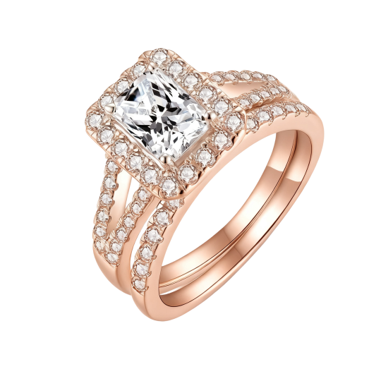 Bruidsset met 10K roségouden, stralend geslepen moissanite