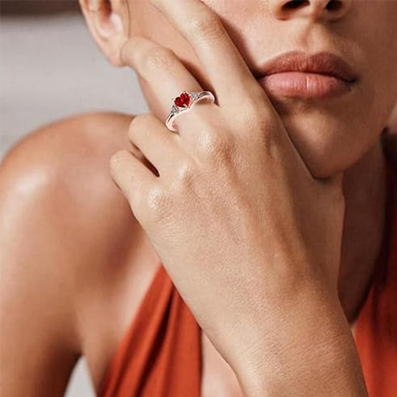 Bague cœur en or rose 14 carats et zircone cubique rouge-2