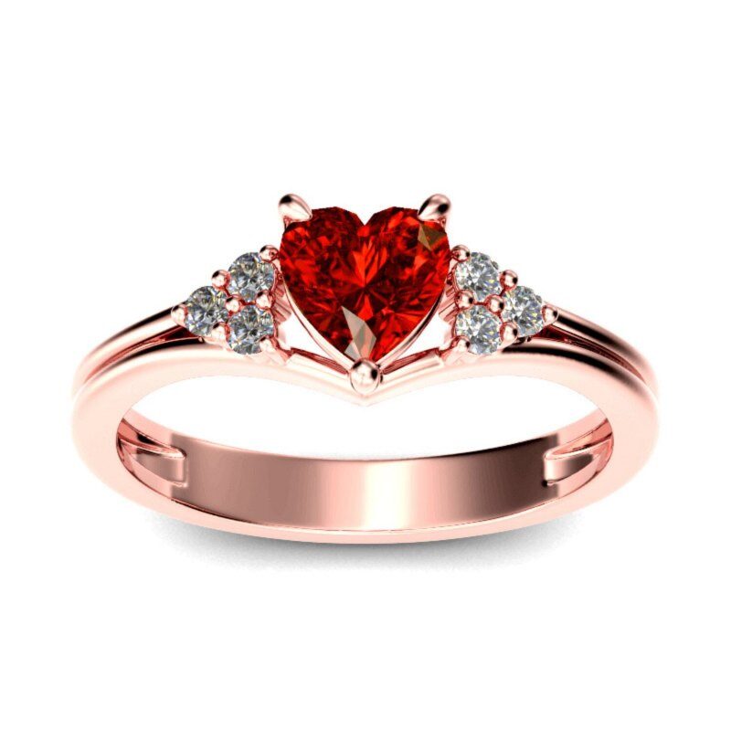 Bague cœur en or rose 14 carats et zircone cubique rouge-1
