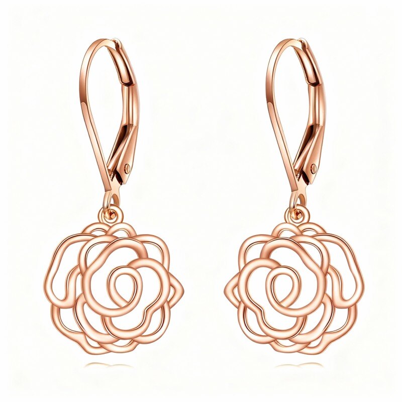 Pendientes colgantes de rosa en oro rosa de 14 quilates-1