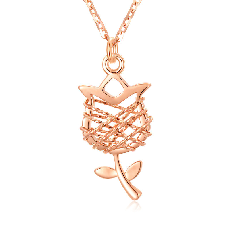 18K Rose Gold Rose Pendant Necklace For Women-1