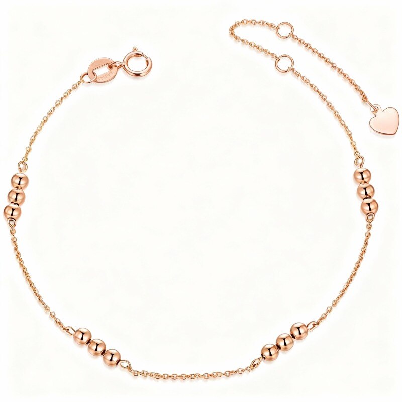 Pulsera de cadena con cuentas redondas de oro rosa de 10 quilates-1