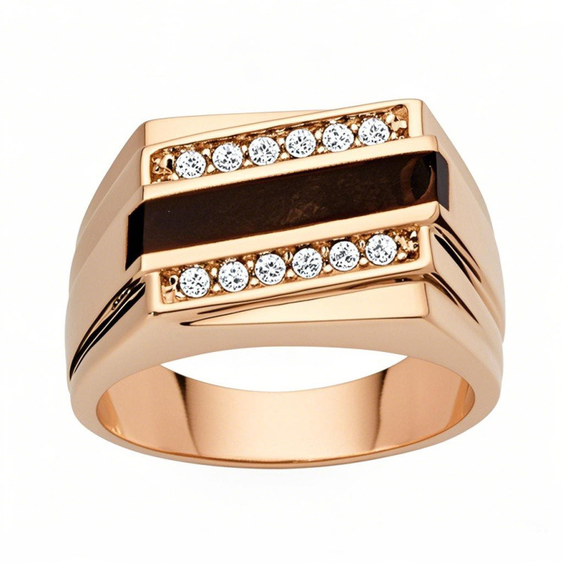 10K Rose Gold Round Cut Agate Ring for Men-1