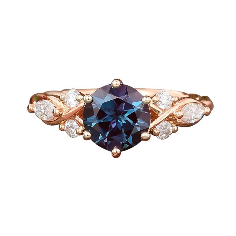 Bague de fiançailles en or rose 10 carats avec alexandrite taille ronde-6