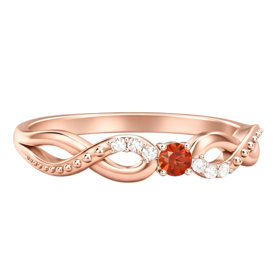 Anillo personalizado con piedra natal de talla redonda en oro rosa de 10 quilates