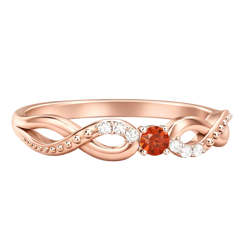 Anillo personalizado con piedra natal de talla redonda en oro rosa de 10 quilates-5