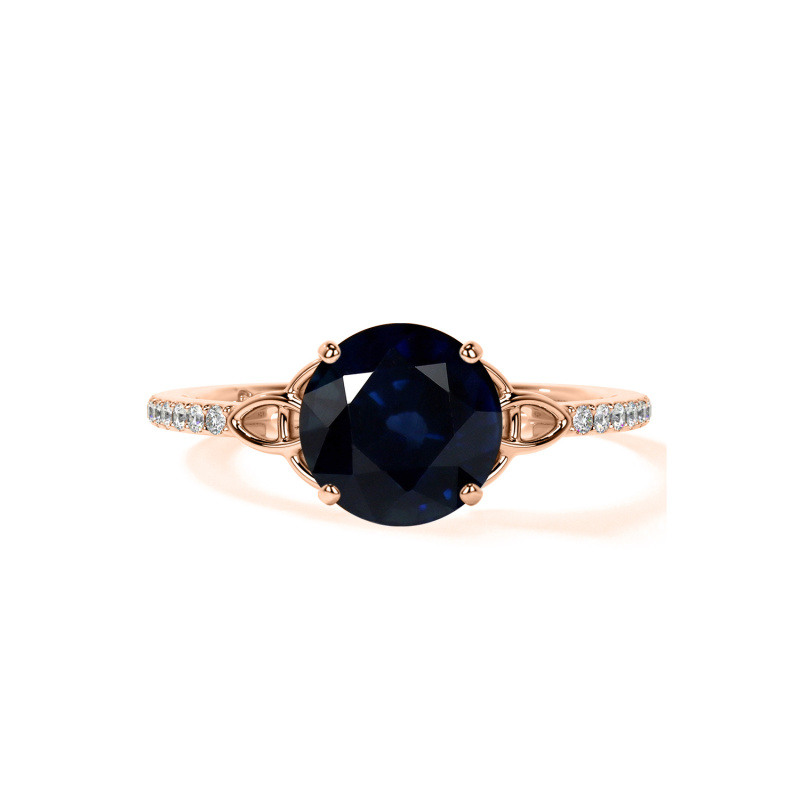 Bague de fiançailles en or rose 10 carats avec saphir rond et motif nœud celtique-3