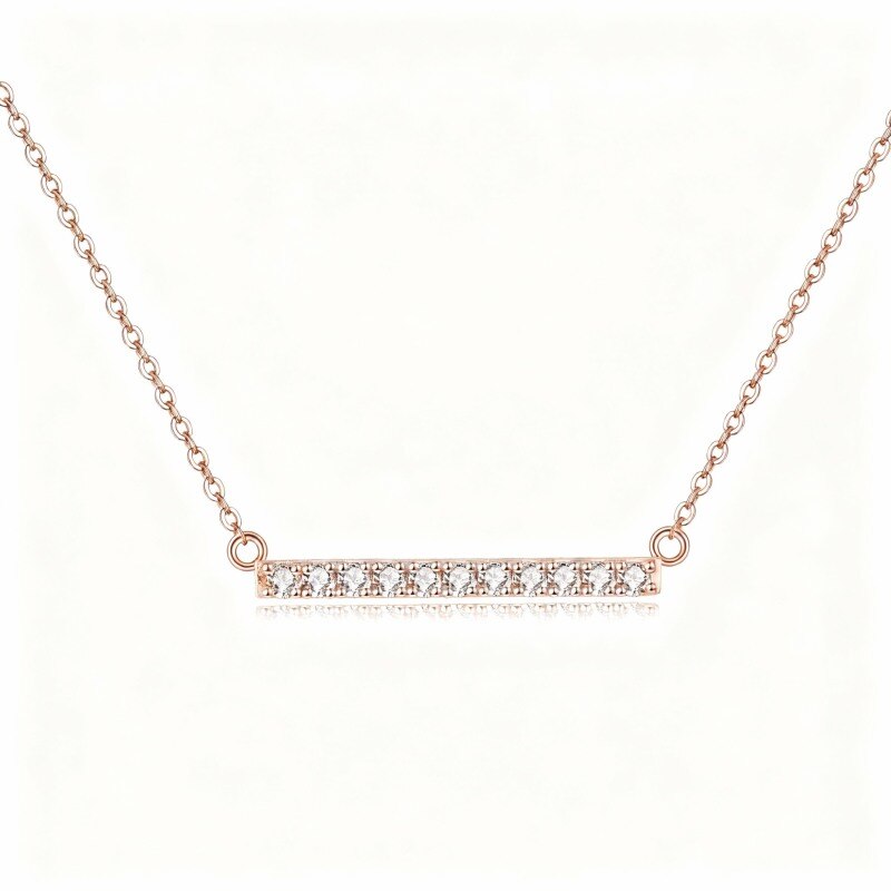 Collier barrette en or rose 14 carats avec zircon cubique taille ronde-1