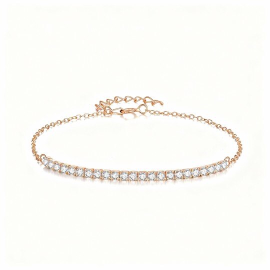 10K Rose Gold Round Cut Cubic Zirconia Bar Tennis Chain Bracelet