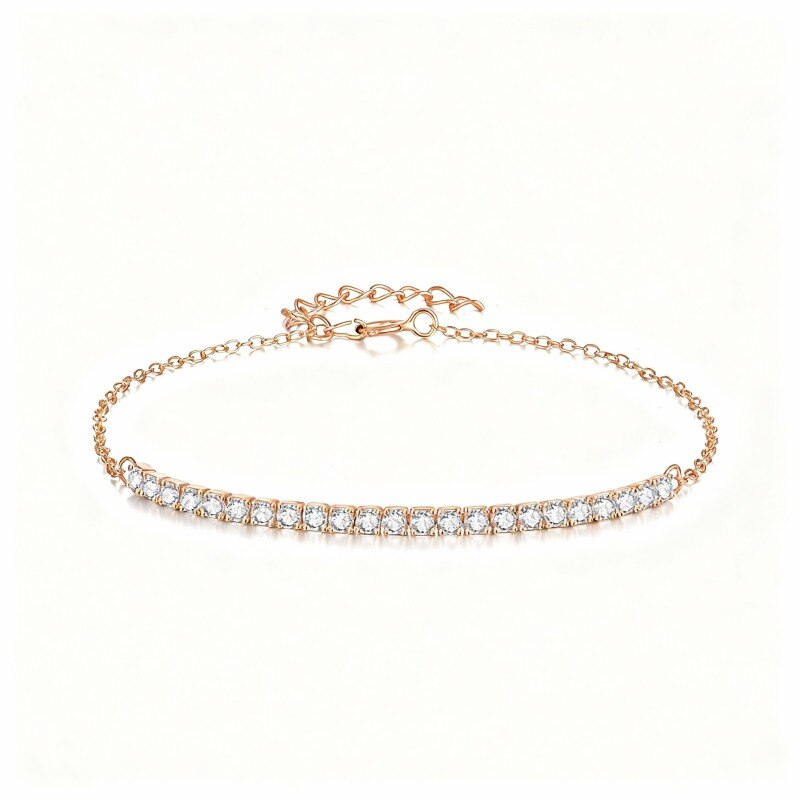 Pulsera de cadena de tenis con barra de circonita cúbica redonda de oro rosa de 10 quilates-12
