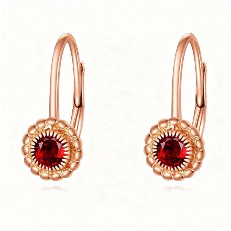 Boucles d'oreilles à fermoir à levier en or rose 10 carats avec perles rondes en zircone cubique-1