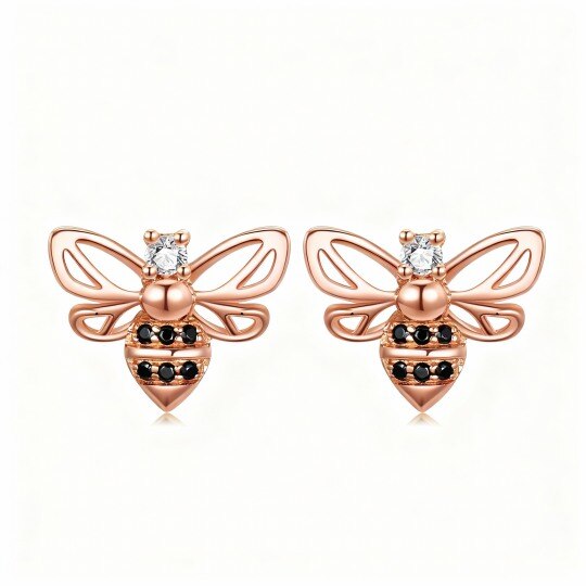 10K Rose Gold Round Cut Cubic Zirconia Bee Stud Earrings