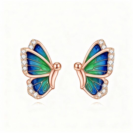 10K Rose Gold Round Cut Cubic Zirconia Butterfly Stud Earrings
