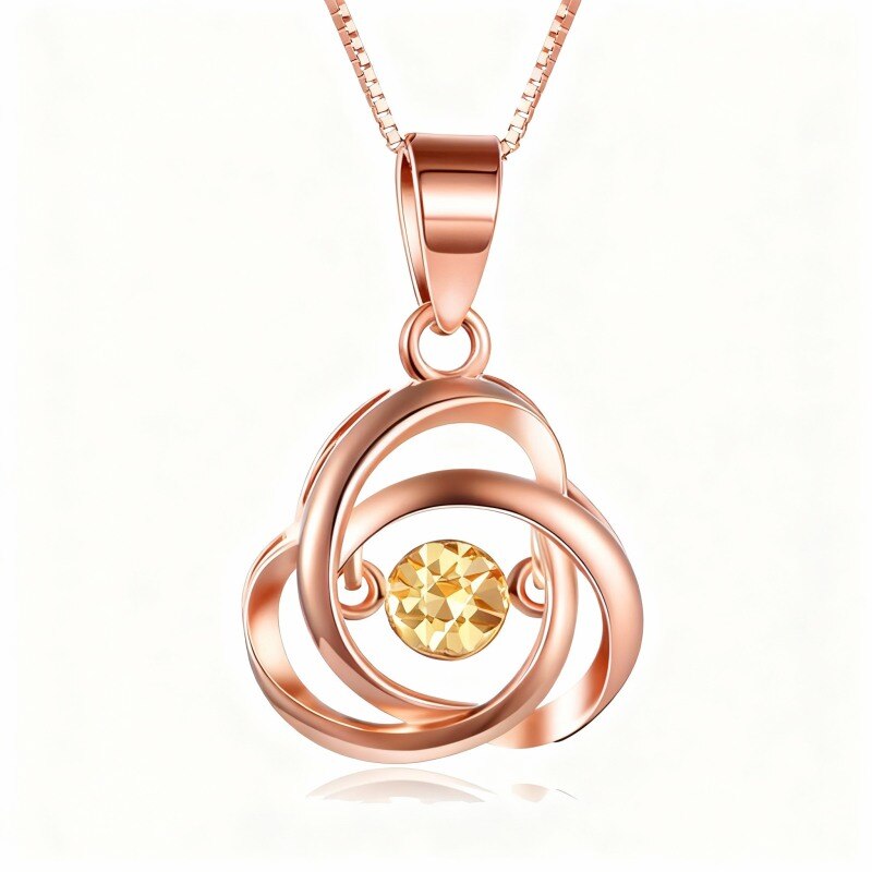 Collier pendentif nœud celtique en or rose 18 carats avec zircon cubique taille ronde-1