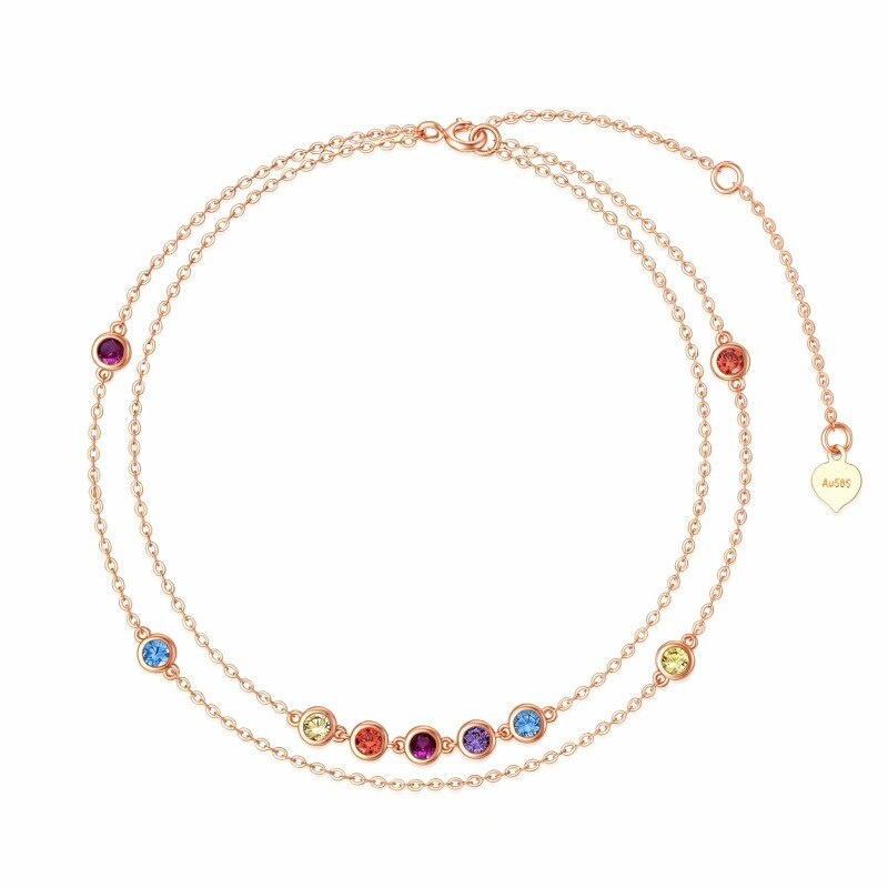 Bracelet de cheville à plusieurs rangs avec pendentif chakras en or rose 18 carats et zircon cubique taille ronde-1