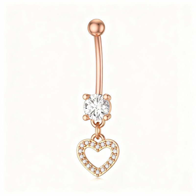 Piercing para el ombligo en forma de corazón con circonita cúbica de corte redondo en oro rosa de 18 quilates-1