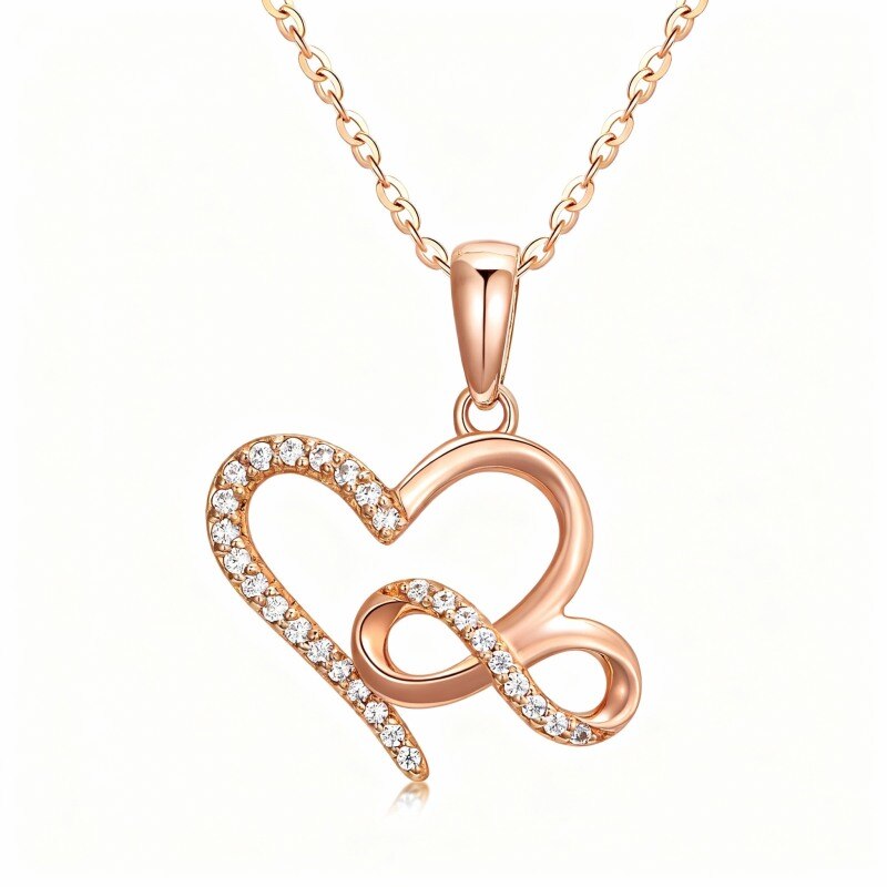 Collar con colgante de corazón y símbolo de infinito en oro rosa de 18 quilates con circonitas cúbicas de talla redonda-1