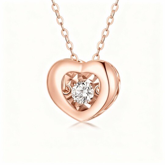 Collier pendentif cœur en or rose 10 carats avec zircon cubique taille ronde