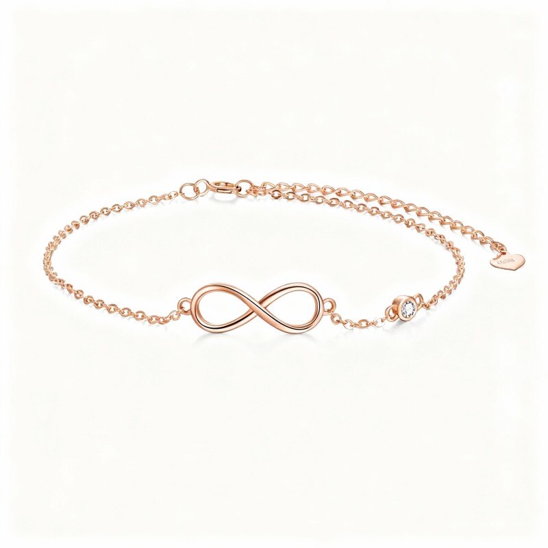 Pulsera con dije de símbolo de infinito en oro rosa de 10 quilates con circonita cúbica de corte redondo-1