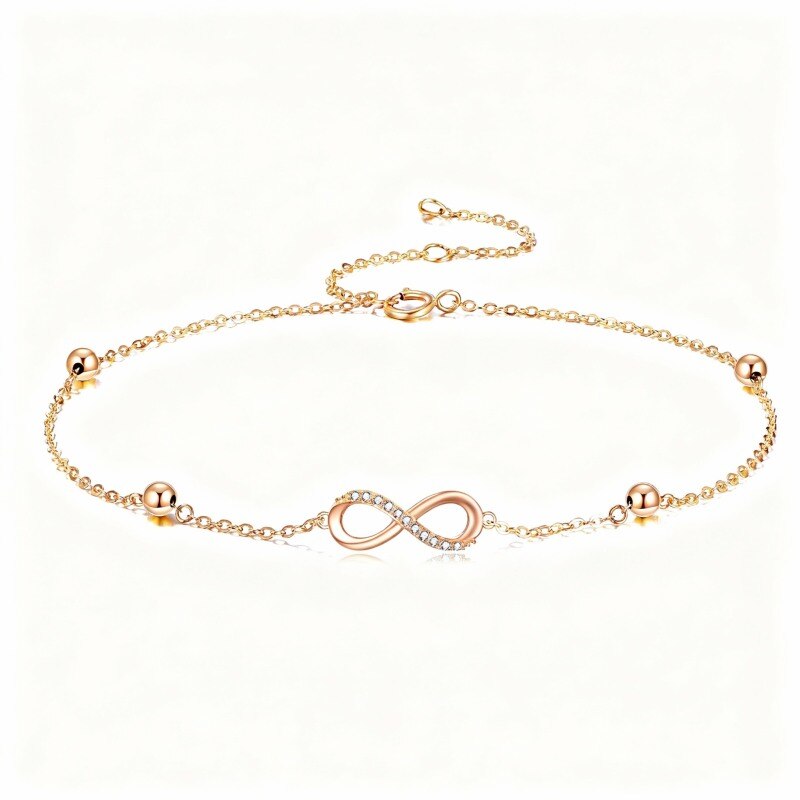 14K Rose Gold Round Cut Cubic Zirconia Infinity Symbol Charm Bracelet-1