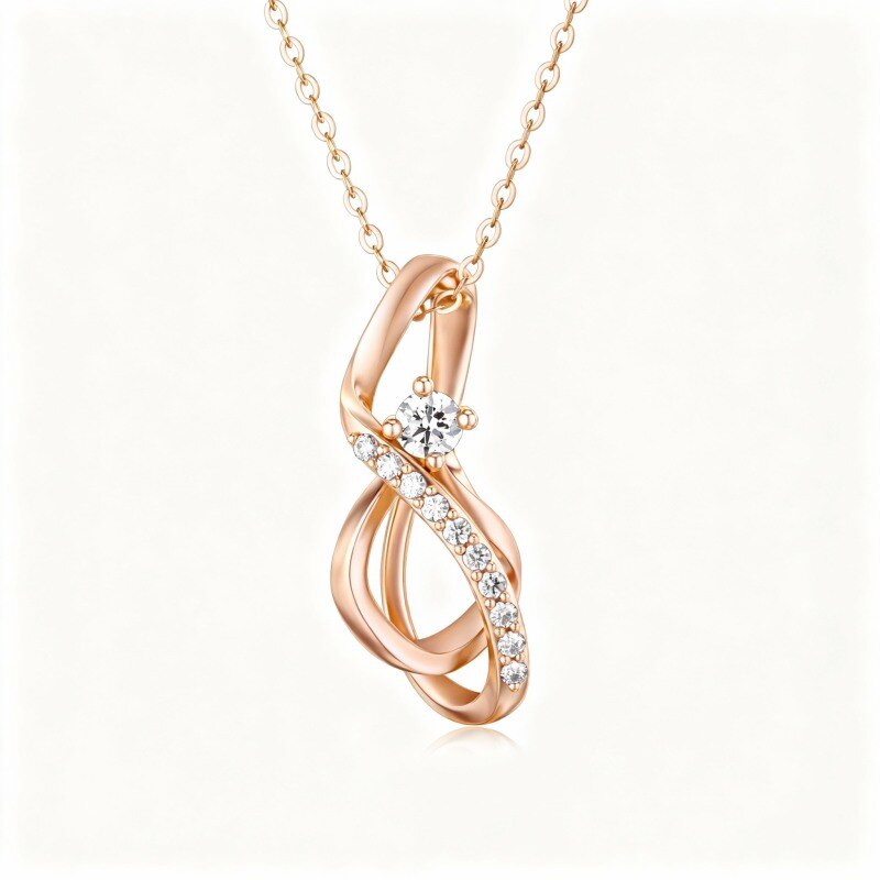 Collar con colgante de símbolo de infinito en oro rosa de 14 quilates con circonita cúbica de talla redonda-1
