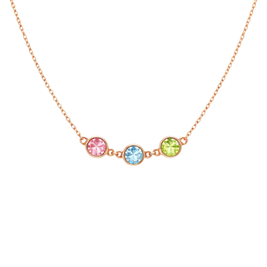 10K Rose Gold Round Cut Cubic Zirconia Personalized Birthstone Pendant Necklace