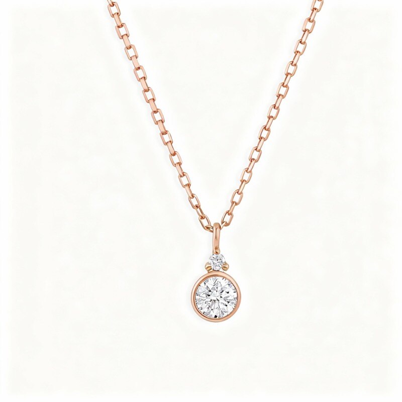 Collier pendentif rond en or rose 10 carats avec zircon cubique taille ronde et pierre de naissance personnalisée-1