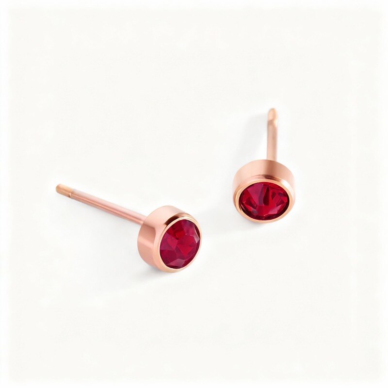Boucles d'oreilles puces rondes en or rose 14 carats avec zircon cubique taille ronde, personnalisées et pierre de naissance.-1