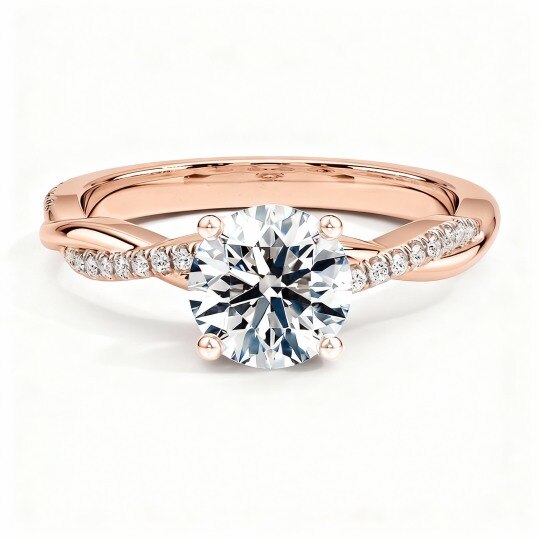 10K Rose Gold Round Cut Cubic Zirconia Personalized Engraving & Couple Engagement Ring
