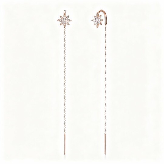 9K Rose Gold Round Cut Cubic Zirconia Star Drop Earrings