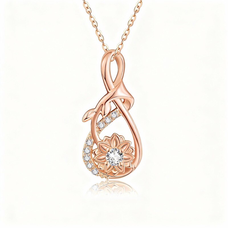 Collier pendentif tournesol en or rose 10 carats avec zircon cubique taille ronde-1