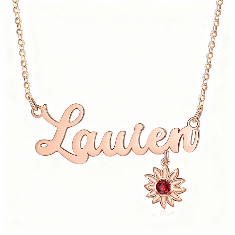 Collier pendentif tournesol en or rose 14 carats et zircon cubique taille ronde-1