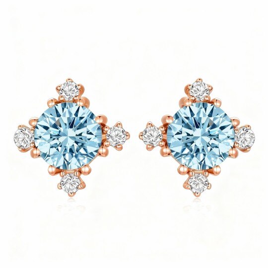 10K Rose Gold Round Cut Cubic Zirconia & Topaz Snowflake Stud Earrings