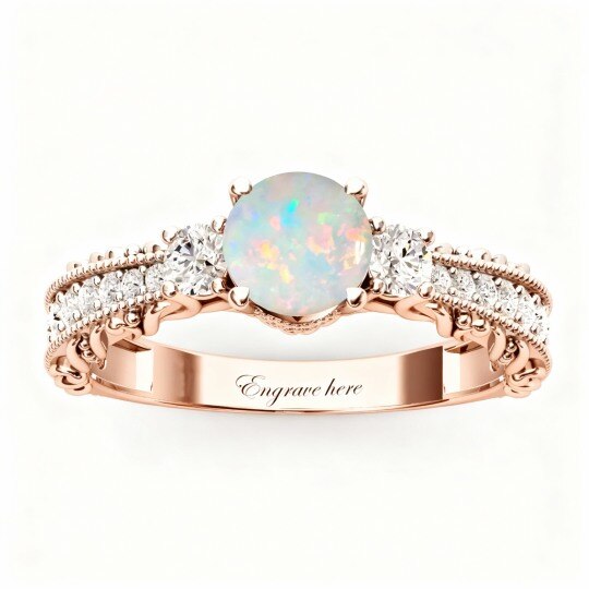 Anillo de compromiso personalizado de oro rosa de 10 quilates con corte redondo