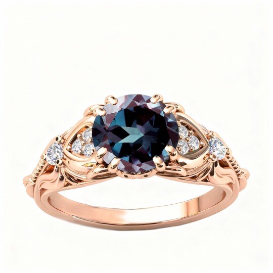 Anillo de compromiso personalizado de oro rosa de 10 quilates con talla redonda