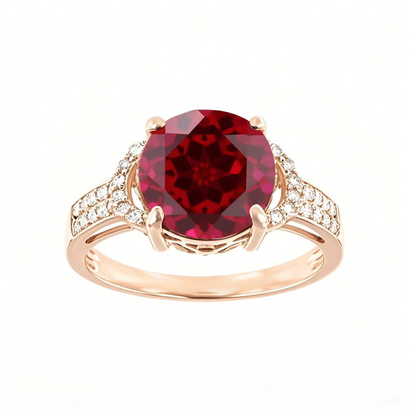 Verlobungsring aus 14-karätigem Roségold mit rundem Schliff, individuell gestalteter Edelstein, Versprechensring, Jahrestagsring-1
