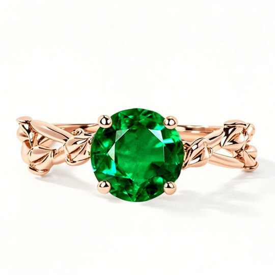 10K Rose Gold 1 to 6 CT Round Cut Lab-Grown Emerald Engagement Ring