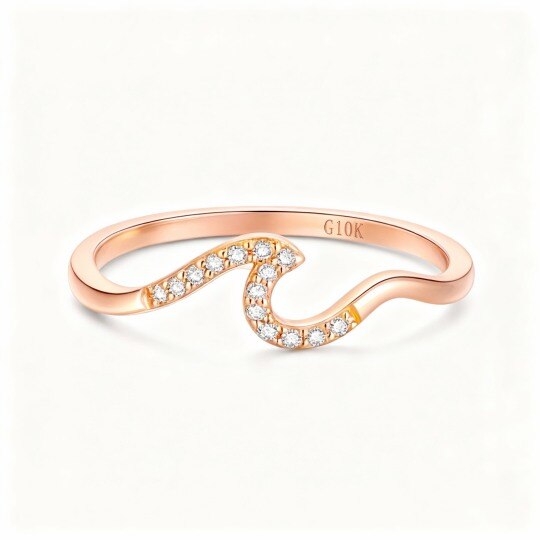 10K Roségold Rundgeschnittener Diamant Individuell personalisierter Soundwellen-Hochzeitsring