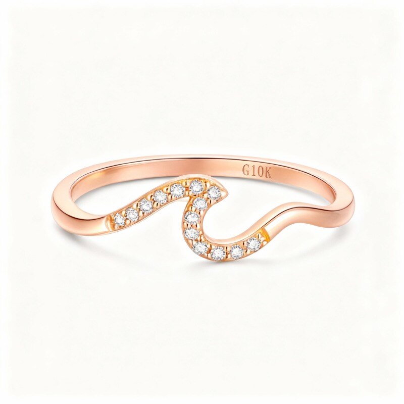 Anillo de boda personalizado con ondas sonoras, diamante de corte redondo en oro rosa de 10 quilates-6