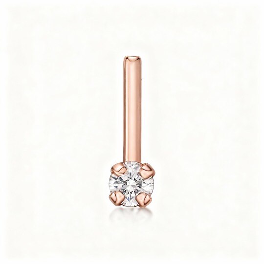 Anillo nasal de oro rosa de 10 quilates con diamante de talla redonda