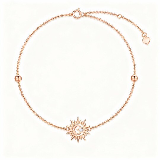 Bransoletka z 9-karatowego różowego złota z okrągłym szlifem diamentów i opalem, z zawieszkami w kształcie księżyca i słońca