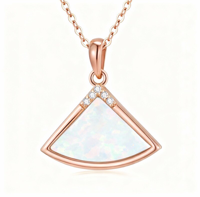 Collar con colgante sectorial de oro rosa de 18 quilates con diamante de talla redonda y ópalo-1